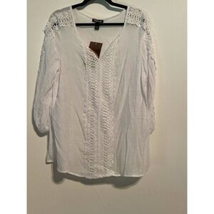 𝅺BY Design Womens Blouse Lace Crochet Large White